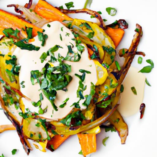 roasted Winter Veggies Blissfully Coated in Creamy Tahini